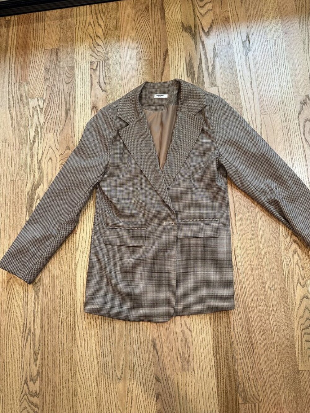 Zeagoo Brown Cream Houndstooth Oversized Blazer Size M